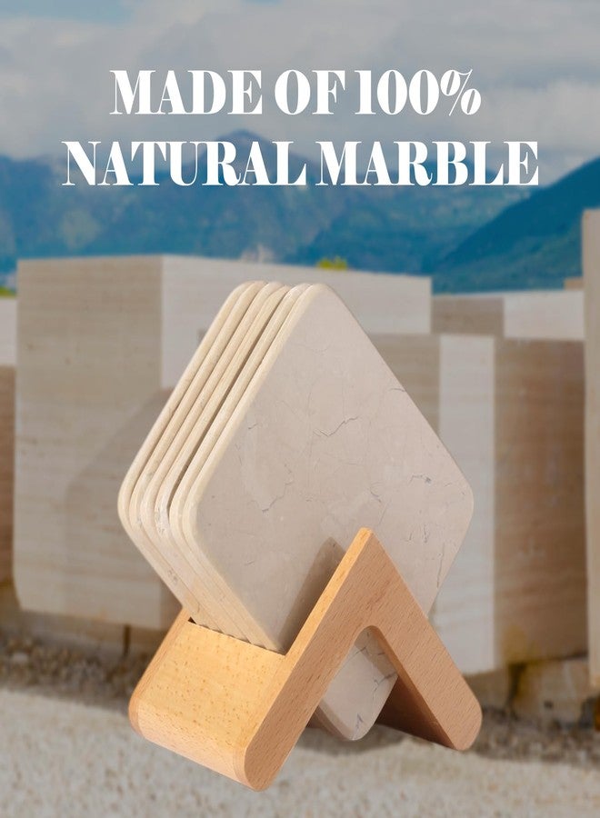 Koville Set of 6 Natural Marble Coasters for Coffee Table, Beige Yellow Marble Coaster Square 3.9" inches for Table Décor Home Décor, Handmade Luxury Aesthetic Drink Coasters for Dining, Bar or Office - Image 5